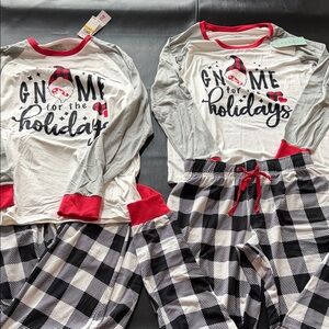 Set of Men’s M and Women’s S Gnome for the Holidays  Pajamas Set.